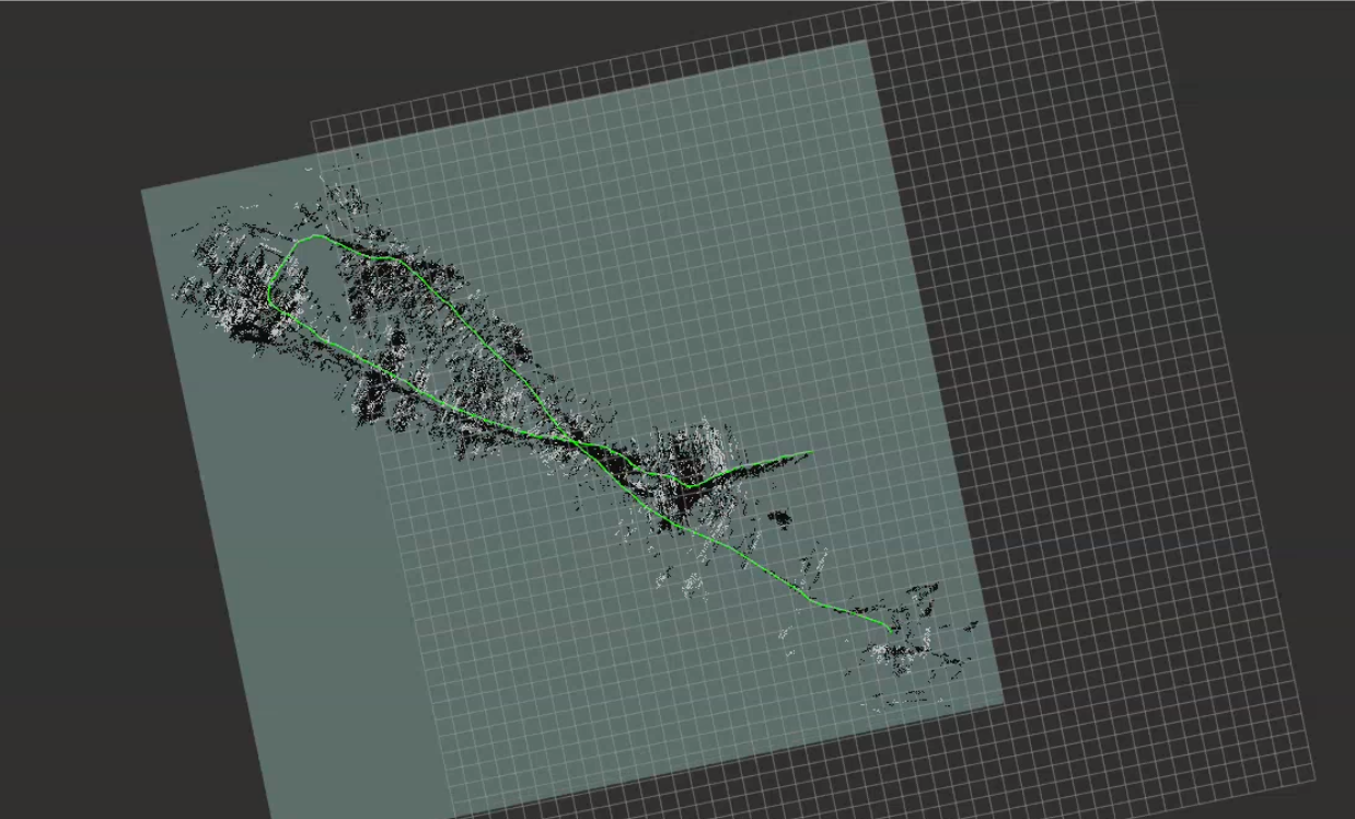 SLAM map before loop closure with visible trajectory drift